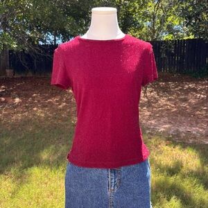 90s vintage Moa Moa burgundy sparkly / shimmery short sleeve top 🍸